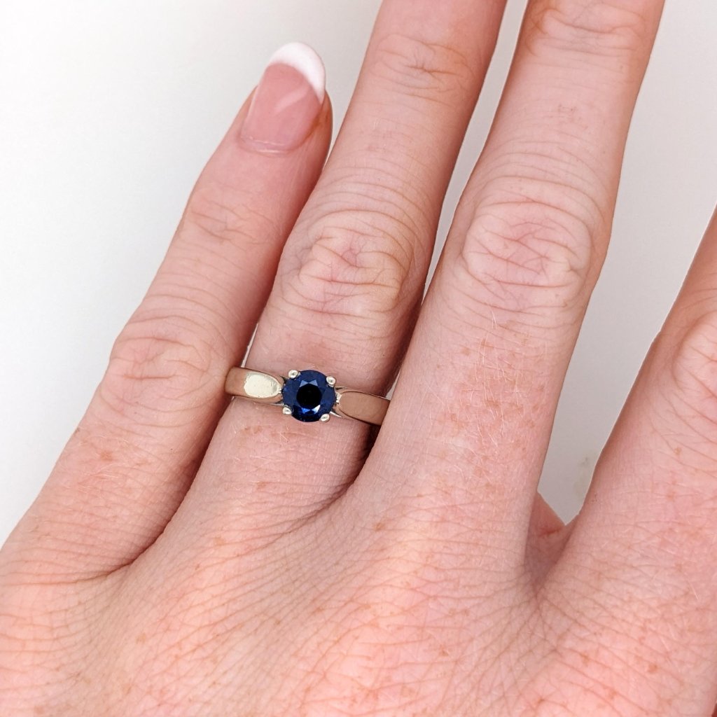 Ceylon Blue Sapphire Ring In Solid 14k White Gold | Solitaire Ring